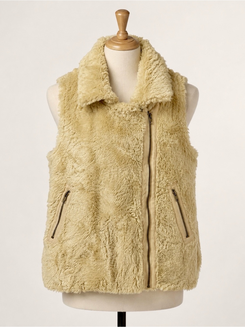 Cozy Faux Shearling Zip Vest - Cream